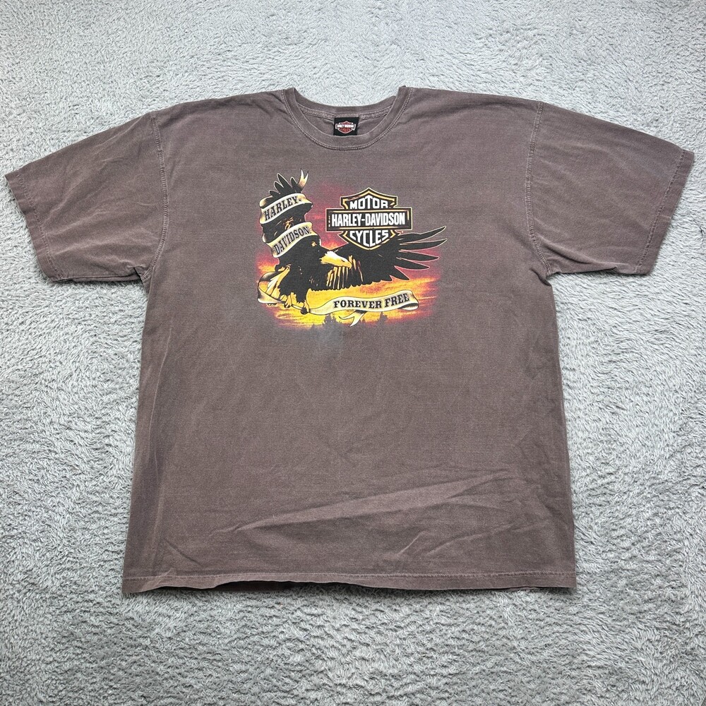 Harley Davidson Shirt Mens 2XL Brown Bald Eagle Forever Free Montana 2010